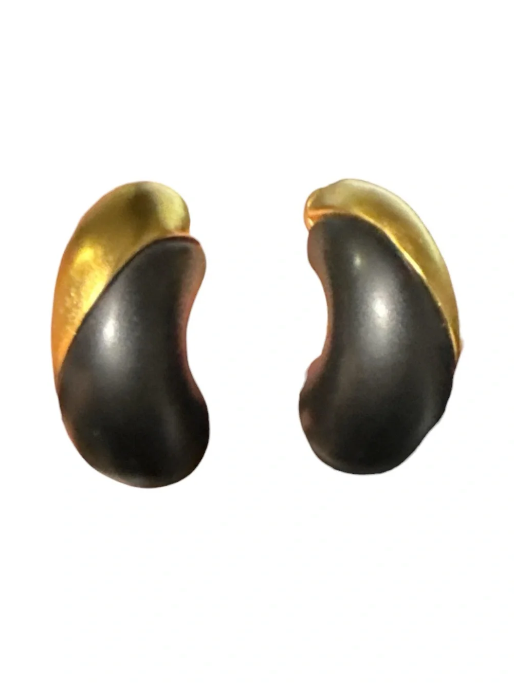 80's Vintage Givenchy brushed gold and black enamel clip-on earrings